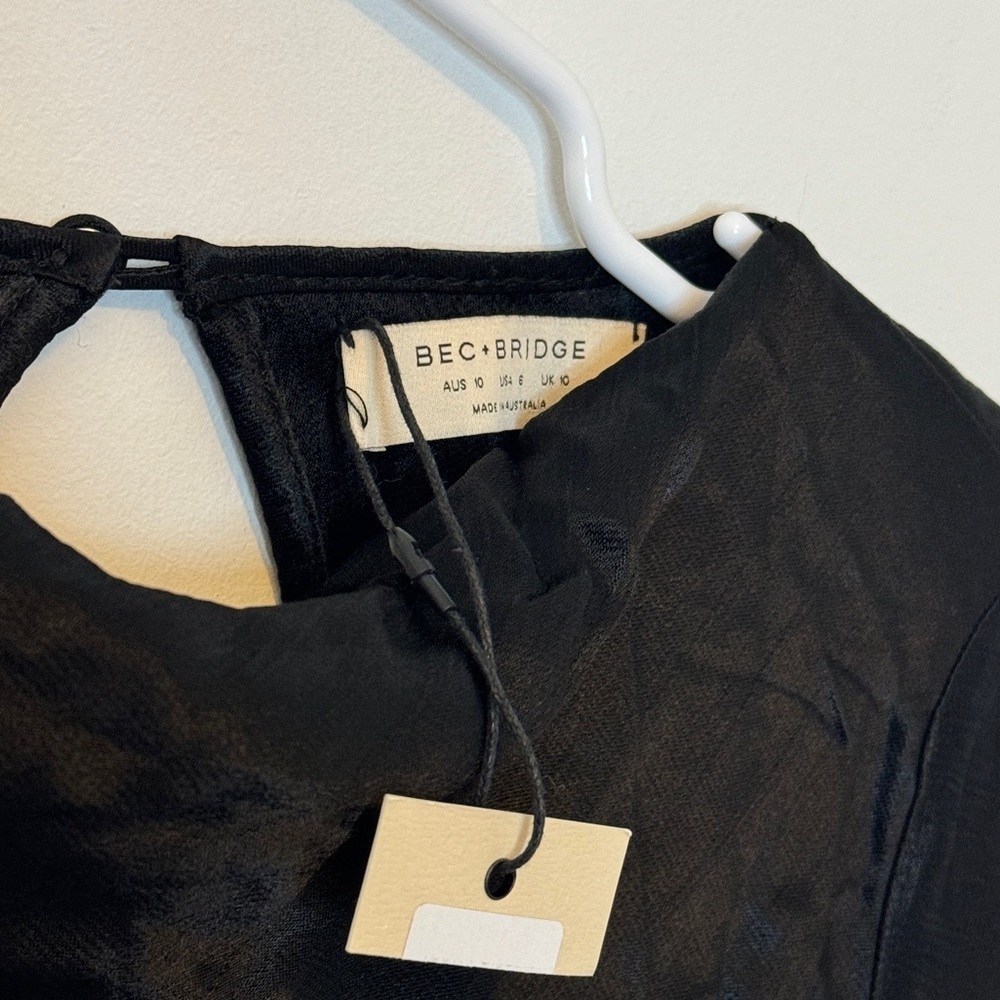 NEW Bec & Bridge Ren Long Sleeve Midi Dress in Black Size 6 Open Back Satin - Picture 5 of 8